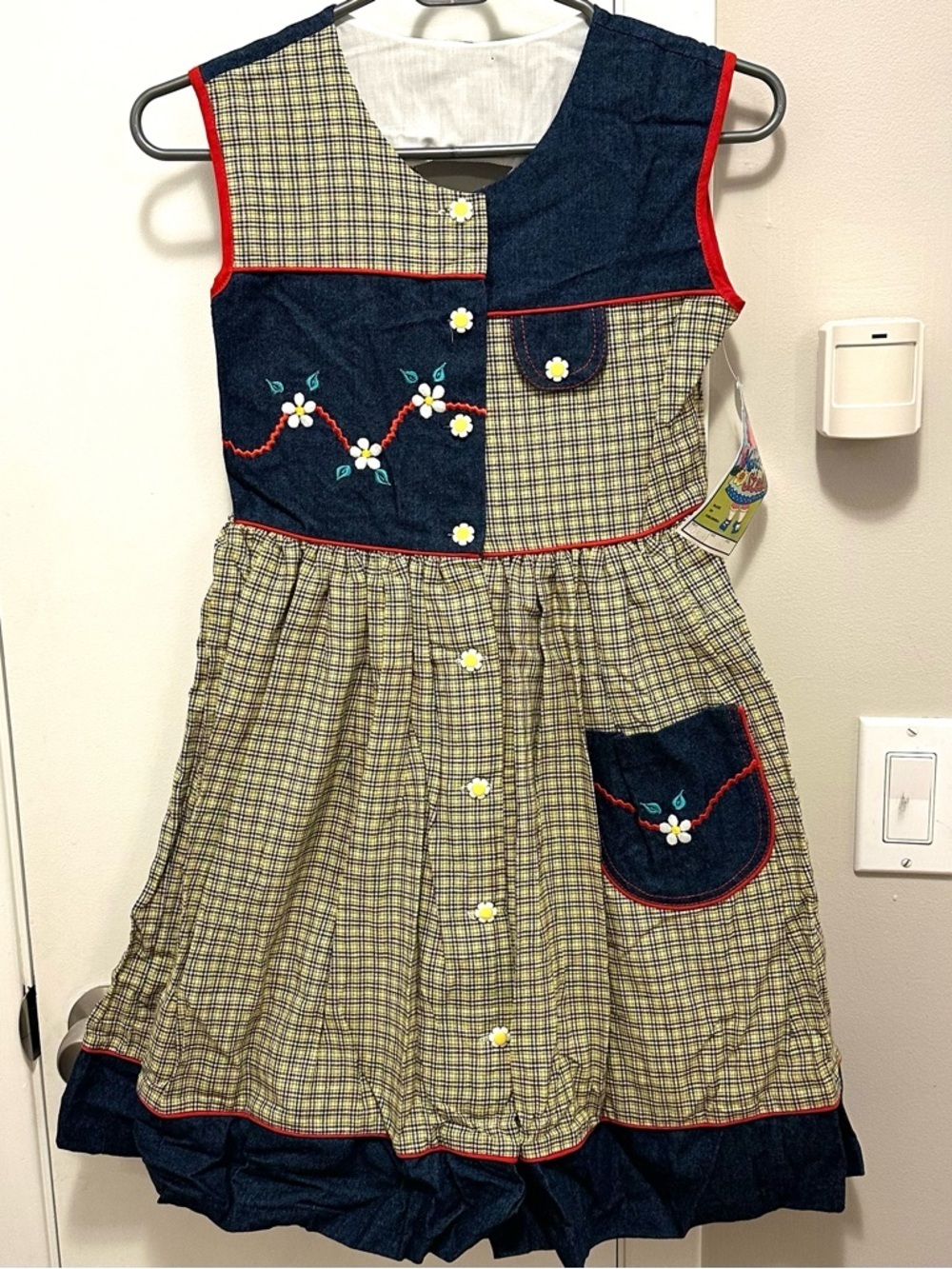 Vintage Narci Stell Sleeveless Patchwork Plaid Denim Flower Dress Girls 10